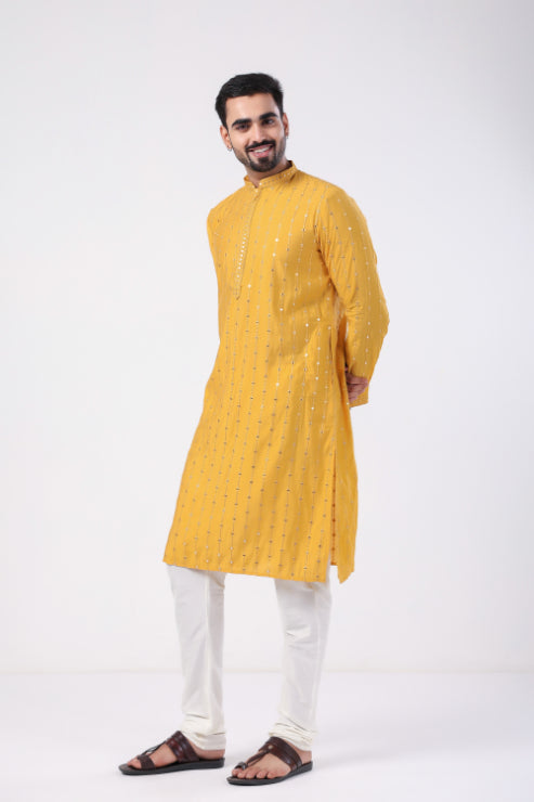 Yellow Sequence Embroidered Kurta